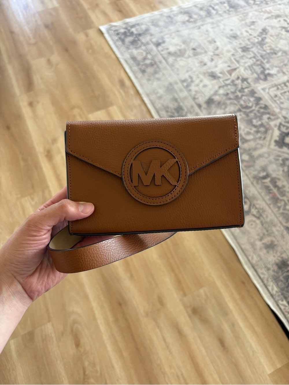 Michael Kors Cognac Leather MK Patch Crossbody Wallet L/XL